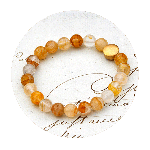 Bracelet - Rock crystal with rutile, gold rutile, beads, faceted, 750/000 gold