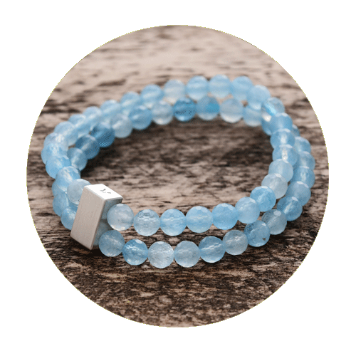 Armband, Aquamarin, 2-reihig, Kugeln 6 mm facettiert, Silber 925/000